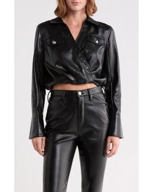 Cinq À Sept Veronique Faux Leather Surplice Top - Black