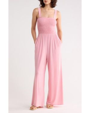 WEST K Smocked Knit Sleeveless Jumpsuit - Pink