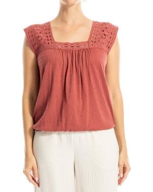 Max Studio Open Stitch Square Neck Top - Red