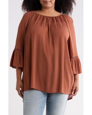 Boho Me Smocked Bell Sleeve Blouse - Brown
