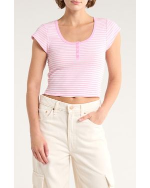 Abound Cap Sleeve Crop Organic Cotton & Cashmere Henley - White