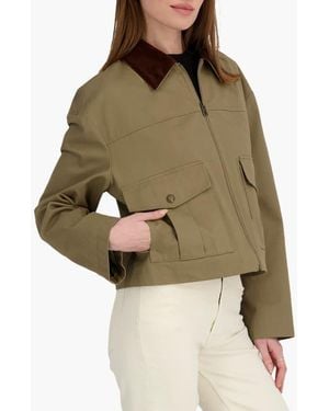 Tahari Deia Corduroy Collar Cotton Barn Jacket - Green