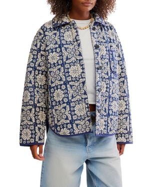 Free People Alexie Print Boxy Quilted Jacket - Blue