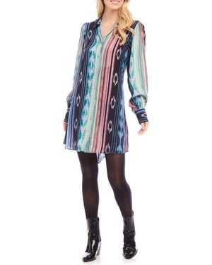 Karen Kane Printed Long Sleeve Shirtdress - Blue