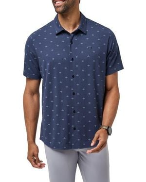Travis Mathew Shore Of It Geo Print Short Sleeve Button-Up Knit Shirt - Blue