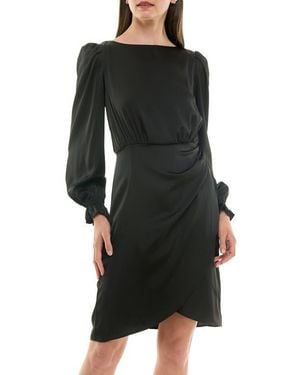 Nicole Miller Ruffle Cuff Faux Wrap Minidress - Black
