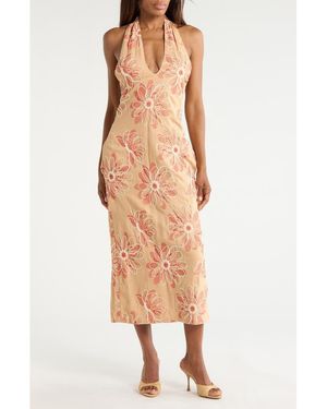 Ramy Brook Aiden Floral Embroidered Halter Neck Midi Dress - Orange