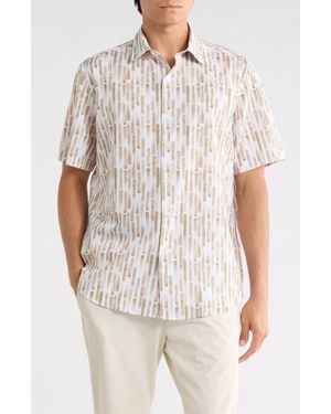 Bugatchi Short Sleeve Cotton Button-Up Shirt - White