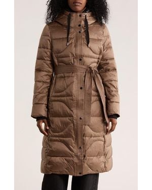 Vince Camuto Belted Maxi Puffer Jacket - Brown