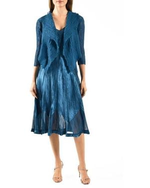 Komarov Charmeuse & Chiffon Cocktail Dress With Jacket - Blue