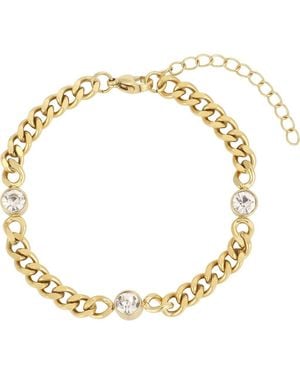 Adornia 18K Plated Bezel Stone Curb Chain Bracelet - Metallic