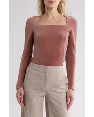 Theory Sculpture Long Sleeve Velvet Top - Red