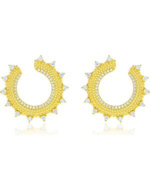 Suzy Levian Cubic Zirconia Milgrain Sunburst Frontal Hoop Earrings - Yellow