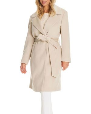 Vince Camuto Belted Coat With Removable Faux Fur Collar - Natural