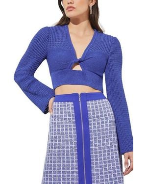 Ming Wang Twist Front Open Knit Crop Top - Blue
