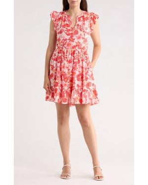 Caslon Print Ruffle Shoulder Minidress - Red