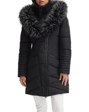 Noize Gigi Vegan Faux Fur Trim Quilted Parka - Black