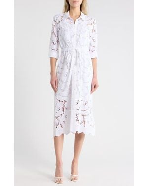 L'Agence Emilio Long Sleeve Shirtdress - White