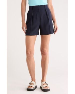 Theory High Waist Pleat Crepe Shorts - Blue