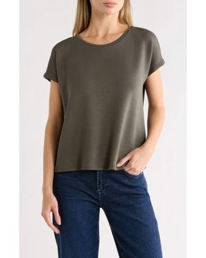 Tahari Extended Shoulder Crewneck Scuba Knit T-Shirt - Green