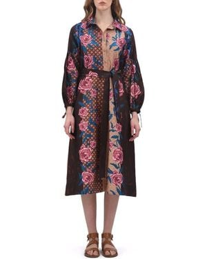 CELINA MOON Alicia Long Sleeve Midi Shirtdress - Red