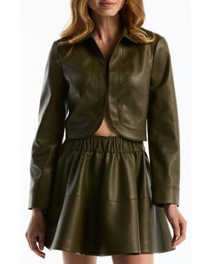 Laundry by Shelli Segal Curved Hem Cropped Faux Leather Jacket - Green