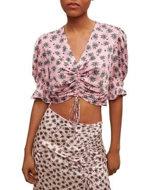 Maje Lalita Ruched Tie Crop Top - Red