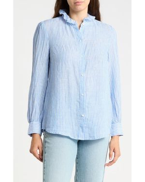J.McLaughlin Julian Ruffle Collar Button Front Linen Top - Blue