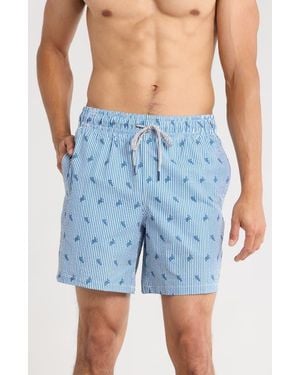 Rainforest Sea Turtles Seersucker Swim Trunks - Blue