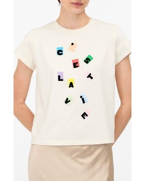 Clare V. C'Est La Vie Cotton Graphic T-Shirt - Natural