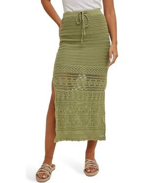 Wishlist Open Stitch Drawstring Cotton Midi Skirt - Green