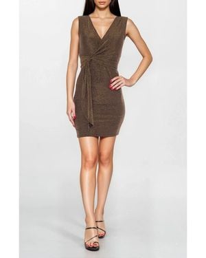 Bebe Milan Metallic Faux Wrap Dress - Gray