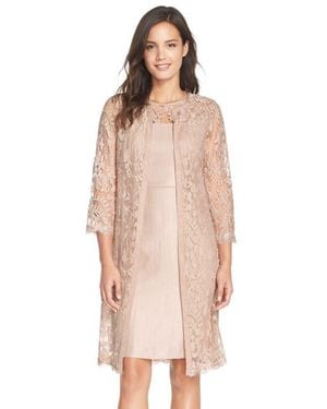 Adrianna Papell Embroidered Lace Illusion Yoke Sheath Dress & Topper - Multicolor
