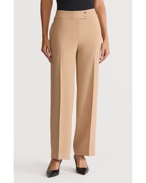 Kasper Flat Front Wide Leg Pants - Natural