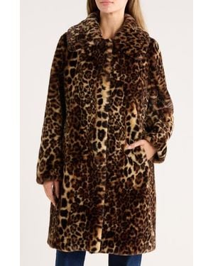Bernardo Print Faux Fur Coat - Brown