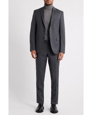 AllSaints Ross Slim Fit Striped Wool Suit - Gray