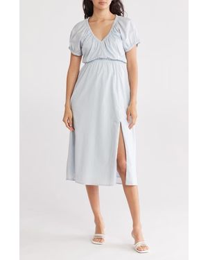 Steve Madden Puff Sleeve Empire Waist Cotton Midi Dress - Blue