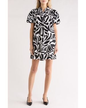 Halogen® Puff Sleeve Cotton Shirtdress - Black