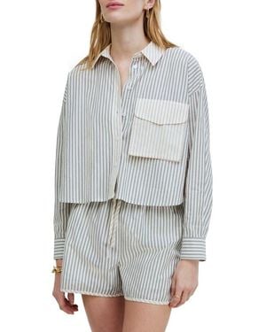 Madewell Flap Pocket Cotton Poplin Crop Button-Up Shirt - Gray