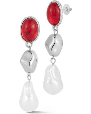 Sphera Milano Pebble Faux Pearl Drop Earrings - Red