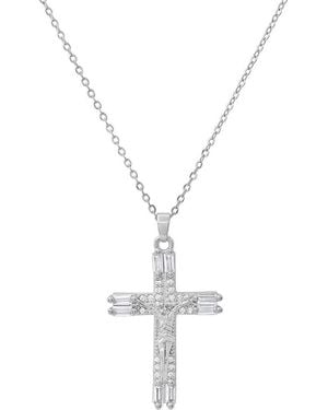 Steeltime 18K Plated Simulated Diamond Crucifix Pendant Necklace - Metallic