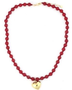 Panacea Heart Pendant Beaded Necklace - Red