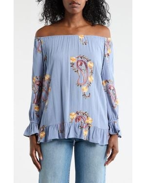 Forgotten Grace Paisley Embroidered Top - Blue