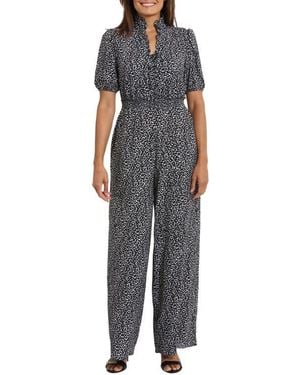 London Times Puff Sleeve Front Zip Jumpsuit - Black