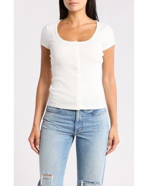 Abound Short Sleeve Ribbed Button Front Top - Blue