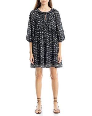Max Studio Floral Three-Quarter Sleeve Keyhole Minidress - Black