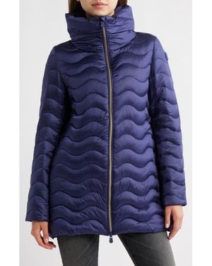 Save The Duck Livette Wavy Quilted Water Repellent Puffer Jacket - Blue
