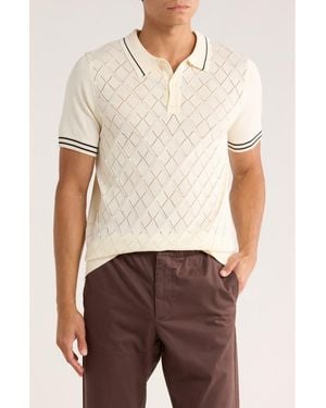 T.R. Premium Tipped Diamond Knit Short Sleeve Sweater - Natural