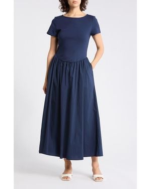 Gemma  Jane Mixed Media Midi Dress - Blue