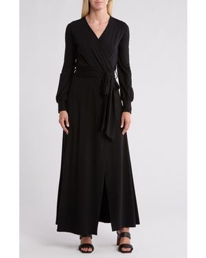 Go Couture Long Sleeve Maxi Wrap Dress - Black